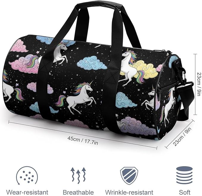 Foldable Gym Travel Bag Basketball Football Weekender Bag Carry on Beach Yoga Overnight Luggage Bags (Cute Unicorns (26))