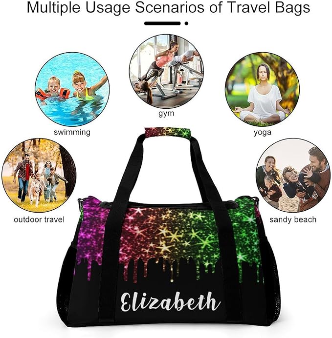Colorful Sparkle Glitter Print Star Duffel Bag Gym Dance Sport Perform Training Travel Bag for Teens Adults Women Men Detachable Shoulder Strap Packs Luggage Bag