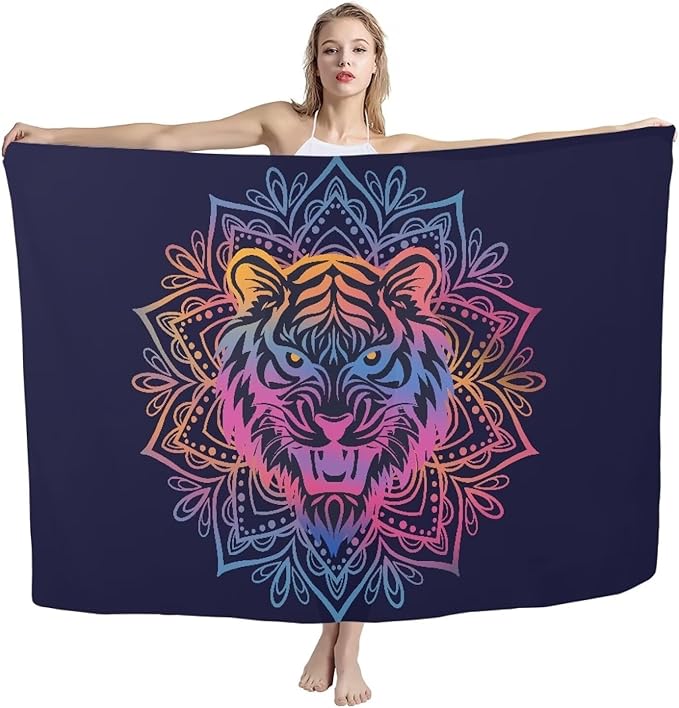 Oversized Lightweight Thin Beach Towel for Women Men Adult Gifts Compact Sandproof Quick Dry Clearance Towels Sand Free Pool Beach Essentials Accessories L, Mandala Tiger Pattern Print