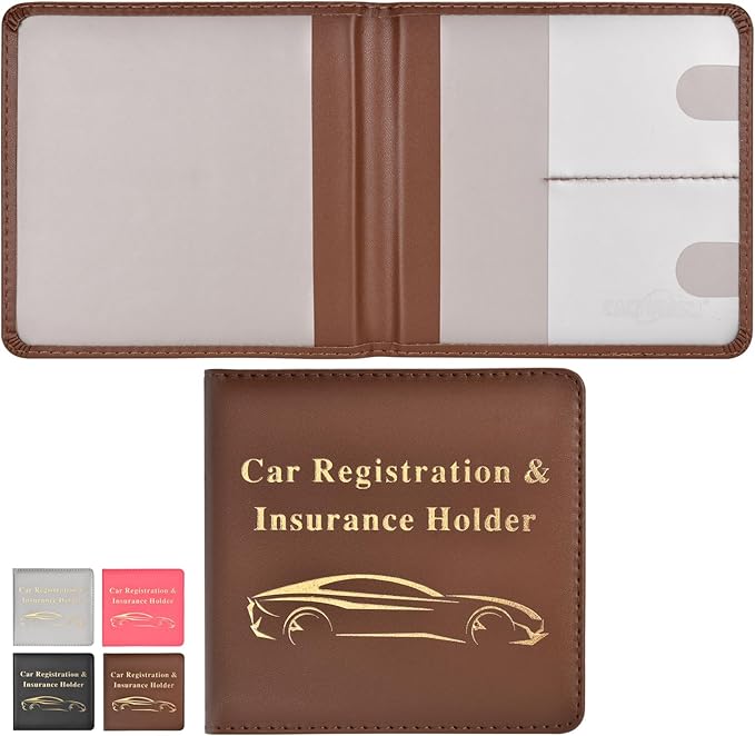 Cacturism Car Registration and Insurance Holder, Vehicle Glove Box Car Organizer Men Women Wallet Accessories Case for Cards, Essential Document, Driver License, Brown