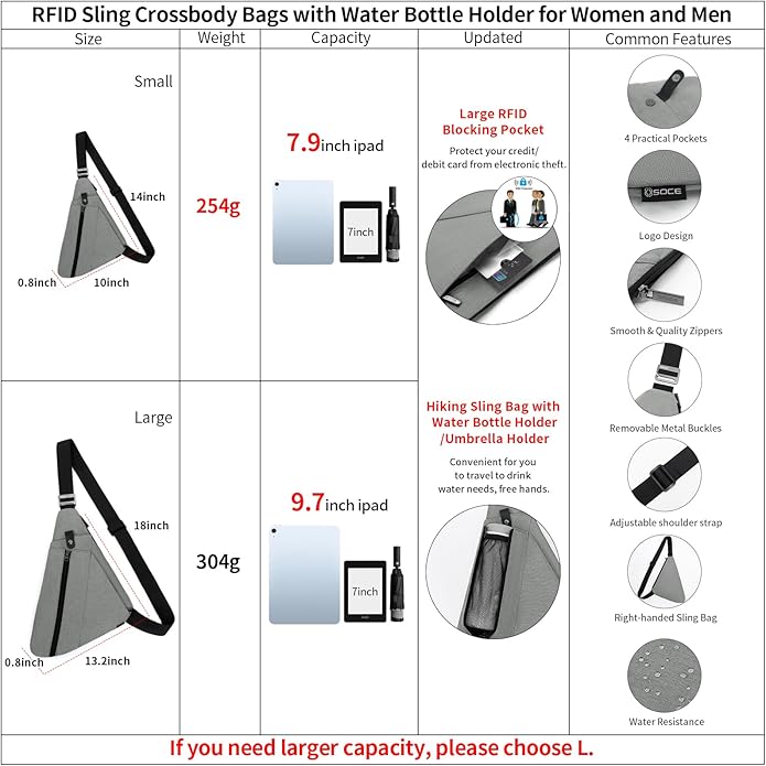 Sling Bag for Men, Anti-Theft Crossbody Chest Pack, Minimalist Daypack with Water Bottle Holder