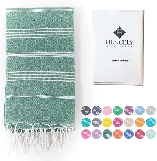 Hencely Turkish Beach Towel 37x68 Oversized, Sand-Free, Quick-Dry, Lightweight - Travel Essential for Pool & Bath - Striped 100% Cotton Bathroom Towels Accessories Gift (Petrol Green)