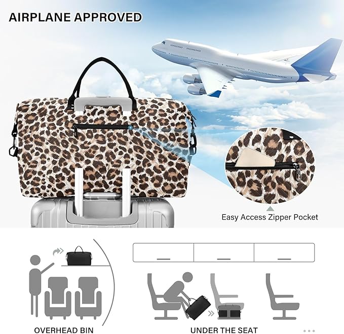Travel Duffle Bag, Leopard Print Gym Bag with Storage Bag Weekender Overnight Bag for Men Women Trip Sports Yoga