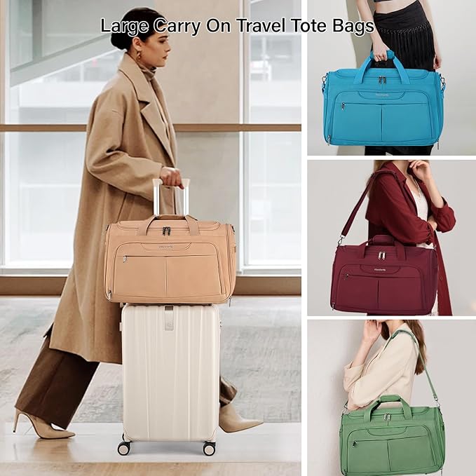 Hanke Carry On luggage Bags for Travel, Large Foldable Duffle Bag for Travel, Softside Lightweight Travel Bag Carry On Bags for Airplanes Women, Travel Tote Bags for Women Men.（Pink）