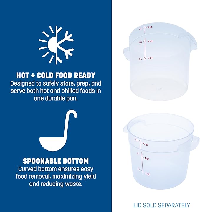 Carlisle FoodService Products Storplus Round Food Storage Container with Stackable Design for Catering, Buffets, Restaurants, Polypropylene (Pp), 6 Quart, Clear