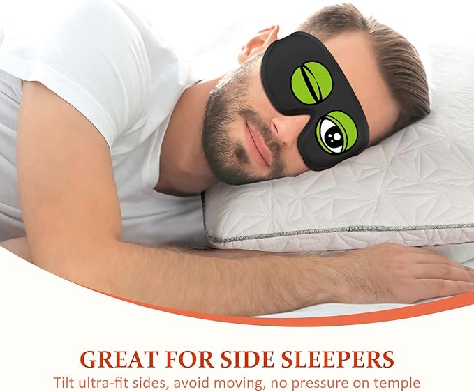 Funny 3D Zero Pressure Sleep Eye Mask for Men Women Side Sleeper, Adjustable Blackout Soft Breathable Eye Masks for Travel Nap Night Sleep, Humorous Gift Stocking Stuffers (Frog)