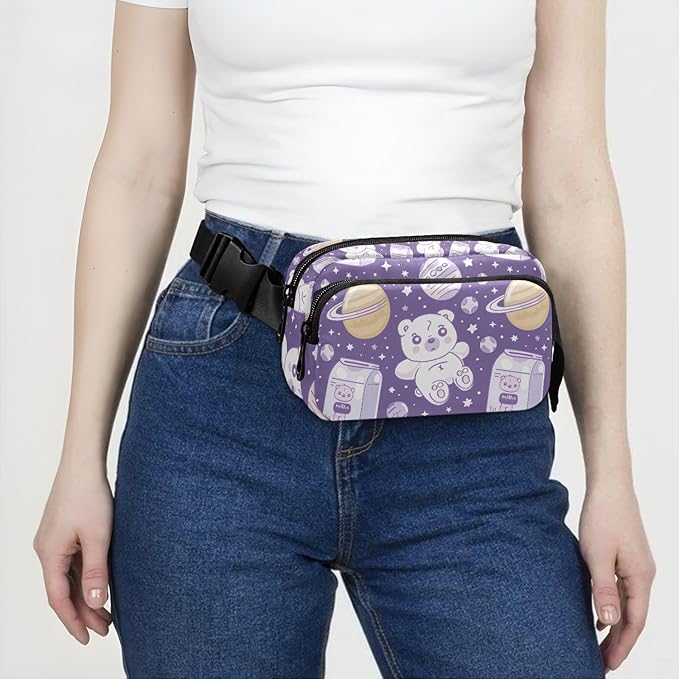 Kawaii Teddy Bear Universe Fanny Pack for Women Men Water Resistant Fashion Waist Packs with Adjustable Strap Belt Bag for Travel Workout Jogging Hiking 21219109
