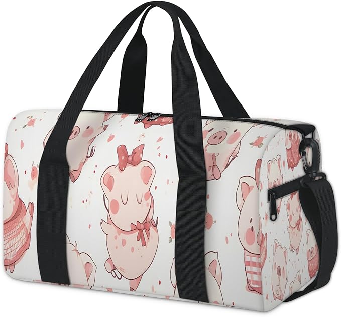 Pink Pig Travel Duffle Bag for Men Women, Lightweight Sport Gym Bag Tote Overnight Weekender Carry on Tote