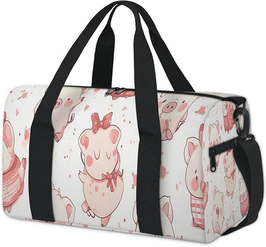 Pink Pig Travel Duffle Bag for Men Women, Lightweight Sport Gym Bag Tote Overnight Weekender Carry on Tote
