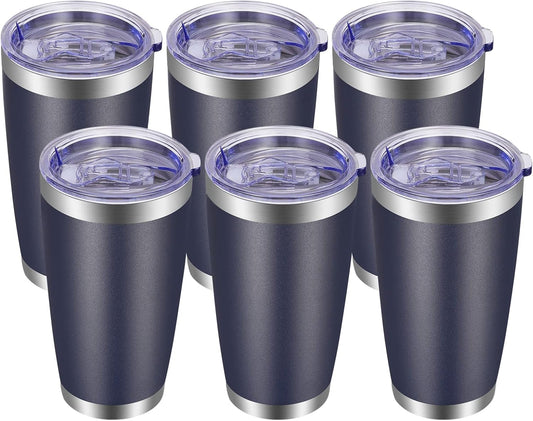 VEGOND 20oz Tumbler with Lid and Straw Stainless Steel Tumbler Cup Bulk Vacuum Insulated Double Wall Travel Coffee Mug Powder Coated Coffee Cup(Navy Blue 6 Pack