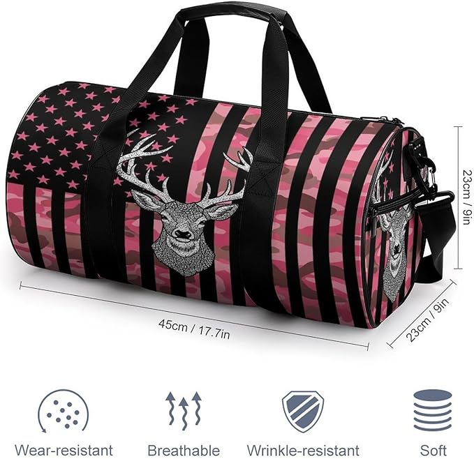 Weekender Carry on Beach Yoga Overnight Luggage Bag Pink Camouflage American Flag Hunting Camo Deer Gym Sports Duffle Bag Dance Gymnastics Bags