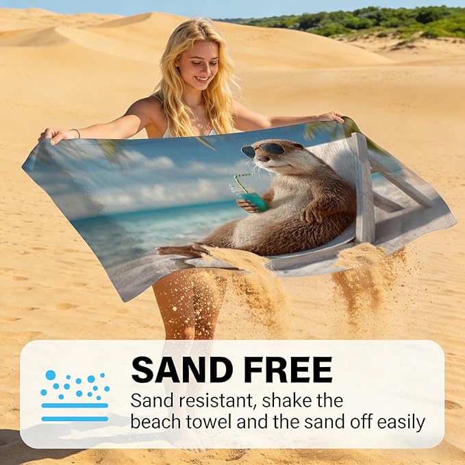 SARA NELL Otter Beach Towel, Cute Otter with Sunglasses and Drink Print, Summer Pool Beach Towel for Vacation, Soft Quick Dry Lightweight, 32"x52"
