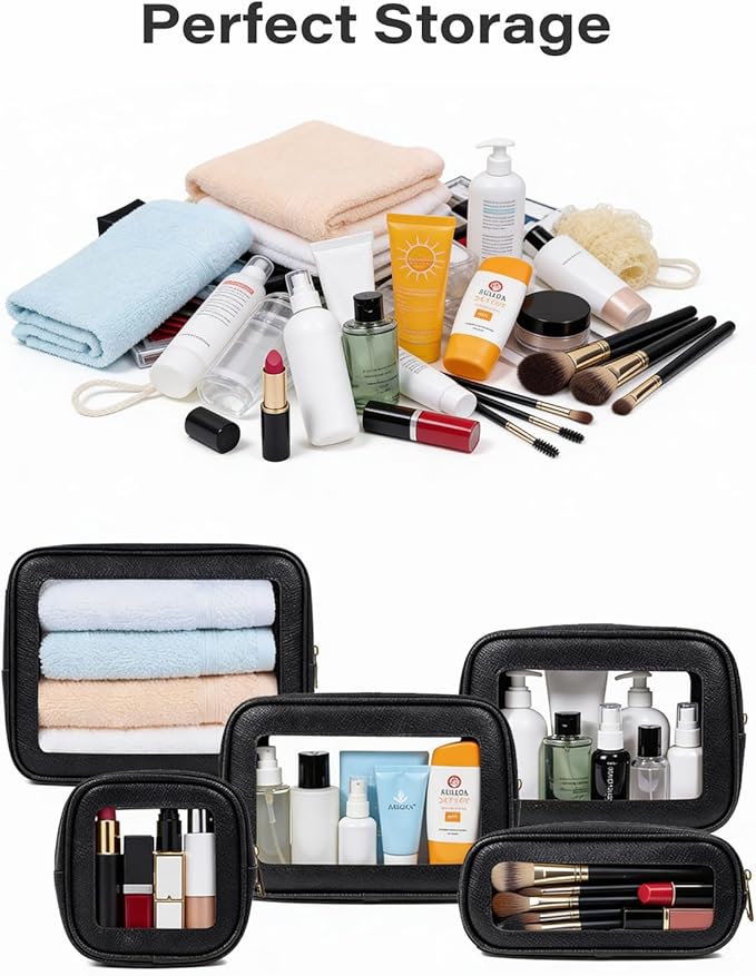 5Pcs Diaper Bag Organizer Pouch Set, Waterproof Travel Clear Makeup Bag Set for Women Small Toiletry Bag Travel Packing Organizer Bags Cosmetic Case with Zipper Compact Car Organizer Bag (Black Set)