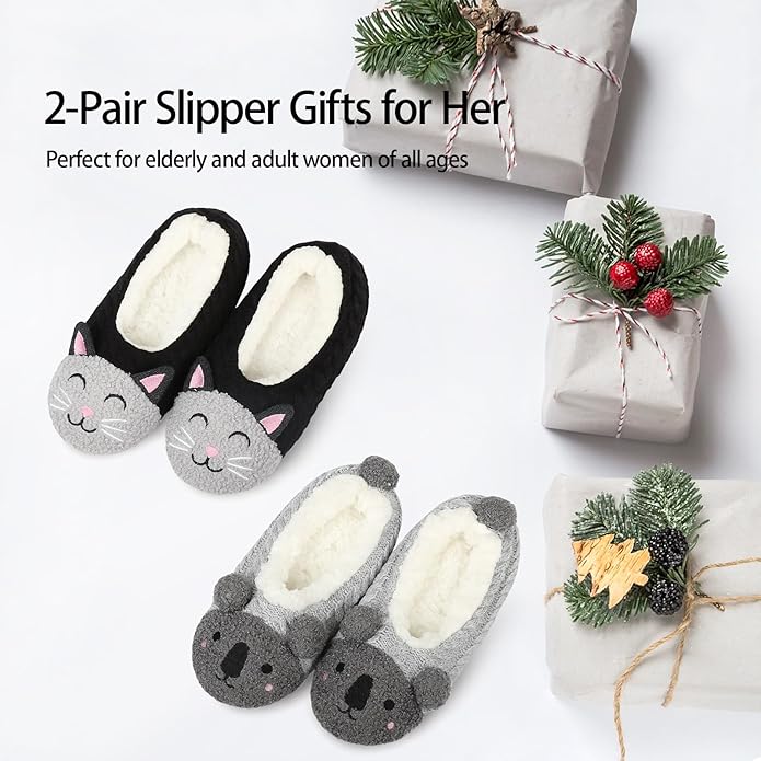 DICUIRD Womens Cute Animal Soft Sole Slipper Socks with Grippers-Fuzzy House Slippers