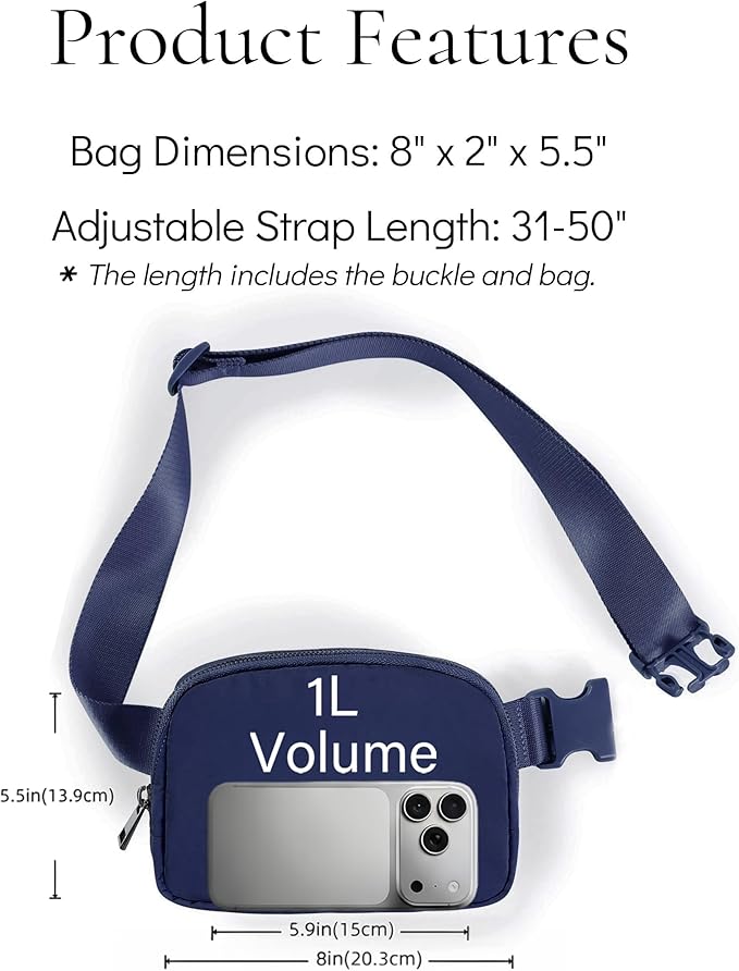 Fanny Pack Crossbody Bag Trendy Waterproof Small Cross Body Purse for Women Men Fashion Waist Packs Mini Belt Pouch Chest Bum Hip Bag Lulu Dupes for Travel Vacation Running True Navy