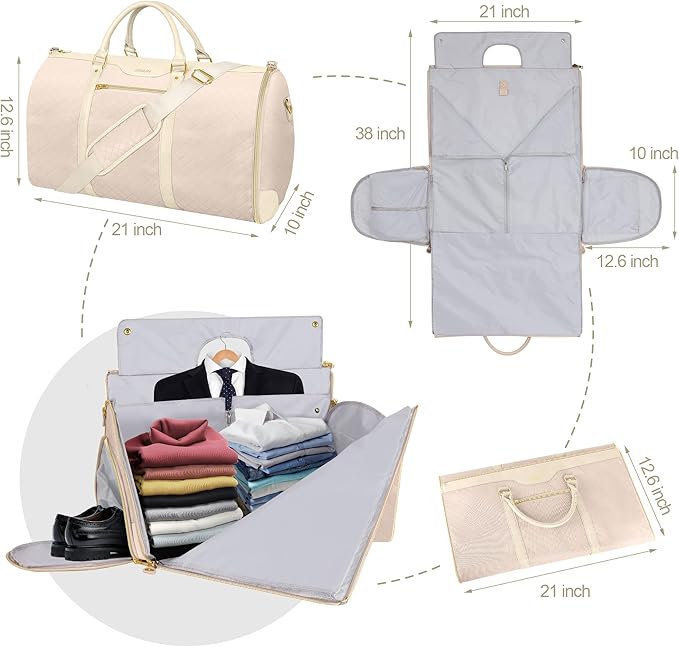 Convertible Garment Bag with Shoulder Strap, Carry on Garment Duffel Bag for Men Women,Waterproof & Wrinkle-Free Suit Carrier for Business Trips & Weekend Getaways, Foldable & Lightweight