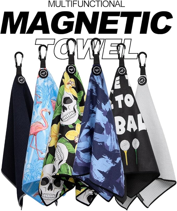 Magnetic Golf Towel, Microfiber Waffle Design with Clip - Industrial Strength Magnet for Strong Hold to Golf Bags, Carts Clubs (Blue Brush)
