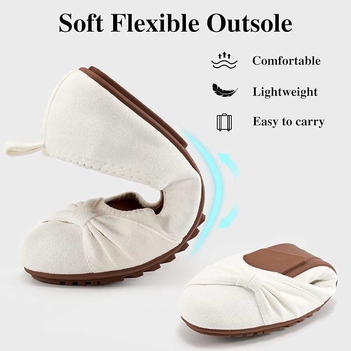Ecetana Womens Flats Shoes Dressy: Round Toe Bowknot Suede Foldable Ballet Flats Comfortable Casual Slip On Loafers