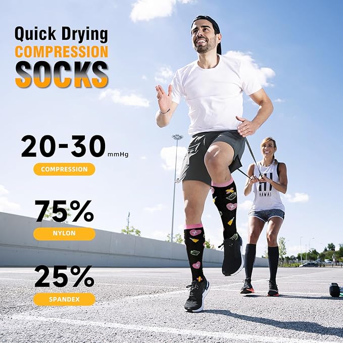 bropite Flora Compression Socks for Women & Men-Knee high 6 Pairs 20-30mmhg Support Running Nurse Travel