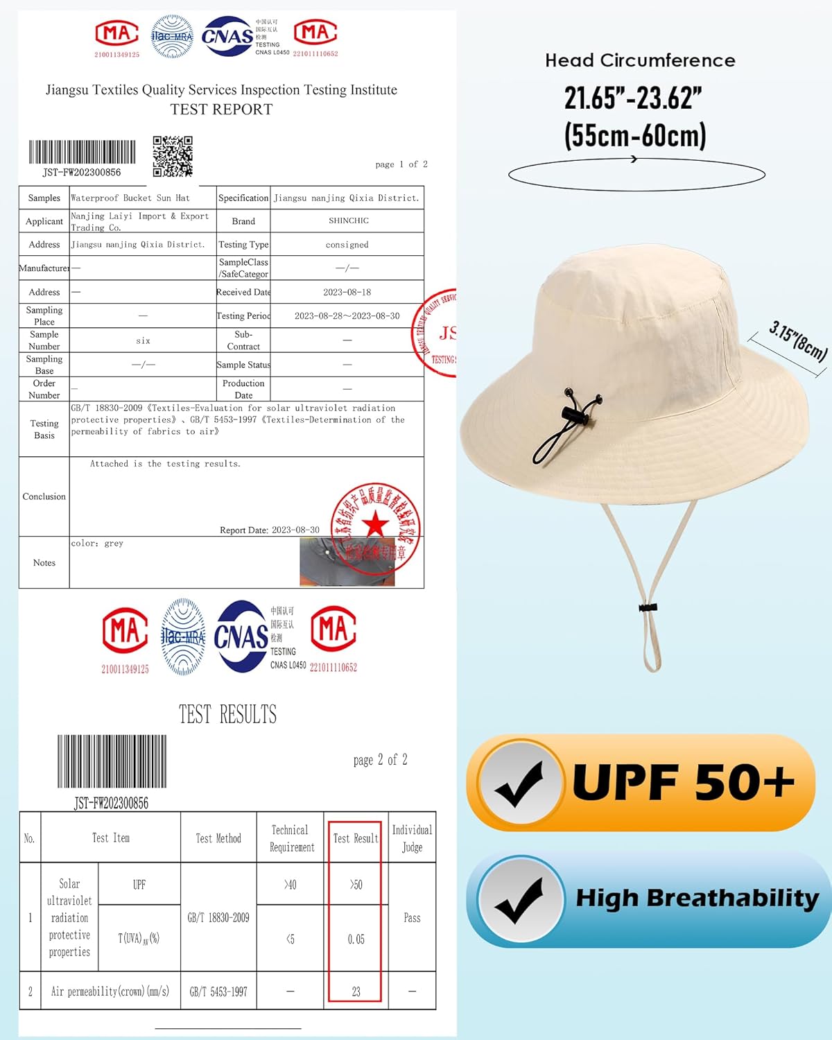 Water-Resistant Sun UPF 50+ Bucket Hat Protection Packable Brimmed Boonie for Women Men Summer Lightweight Hiking Outdoor Cap