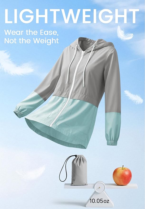 Zando Lightweight Rain Jacket Women Waterproof - Raincoat for Women Packable Rain coat Hooded Windbreaker for Travel Outdoor