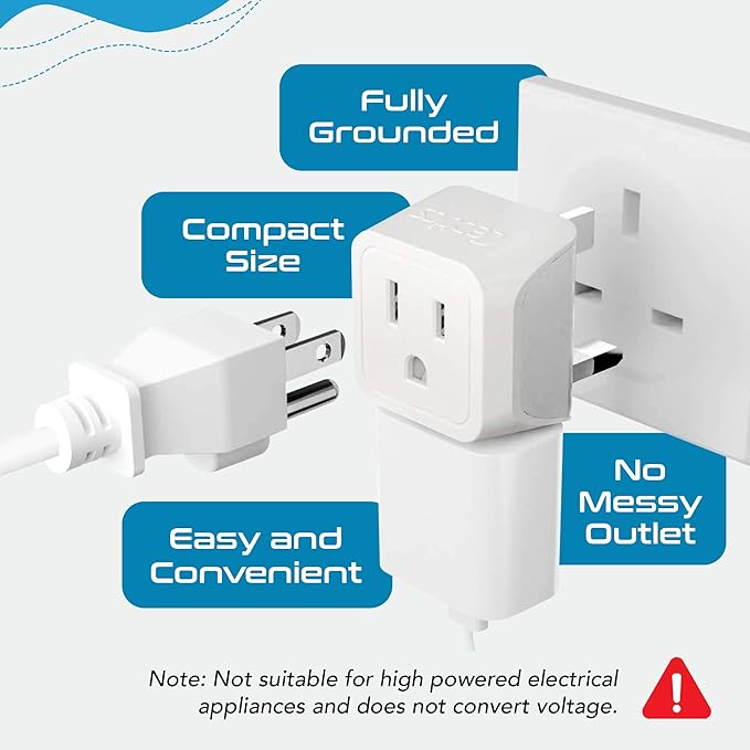 Ceptics UK Travel Plug Adapter, 2 in 1 Type G Adapter, US to UK Adapter, Ireland, Dubai Travel Adapter with Dual USA Inputs, CE, RoHS - HK Outlet Adapter, 6 Pack
