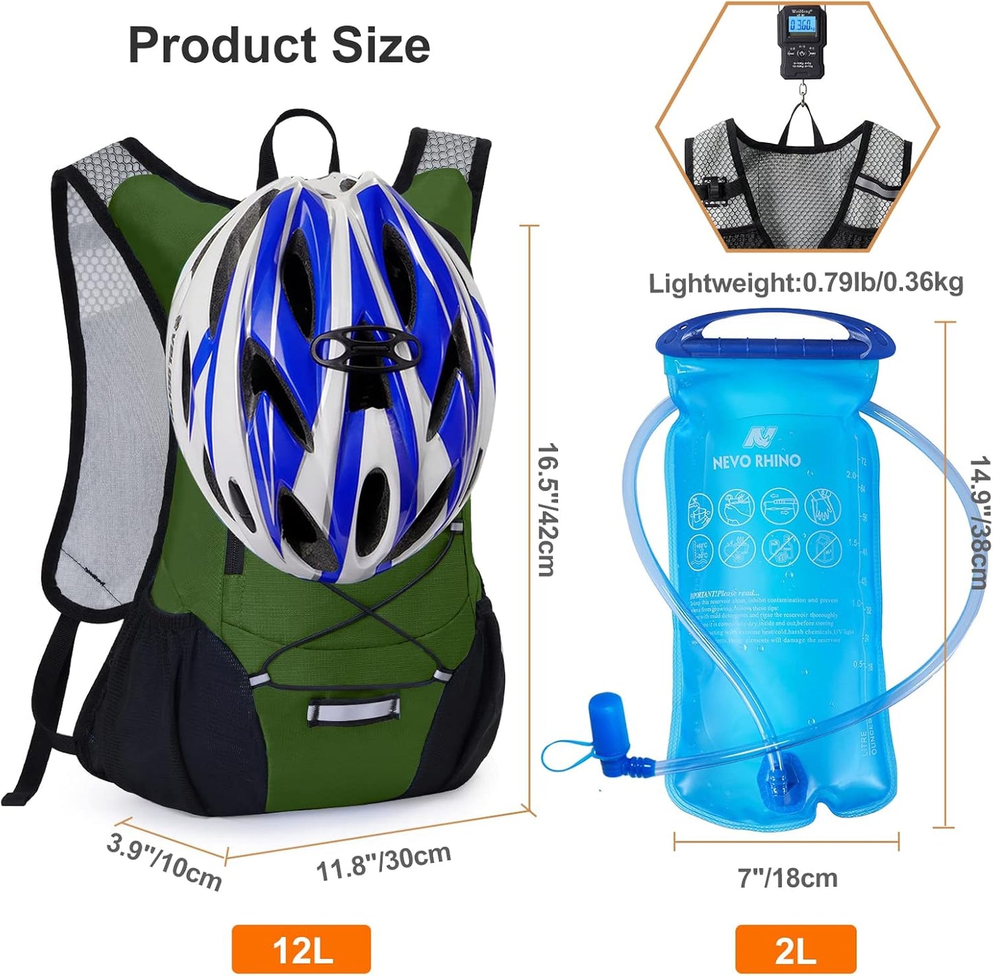 Lightweight Hydration Backpack, Running Backpack with 2L Water Bladder, Hydro Water Daypack for Cycling Hiking Rave for Men Women