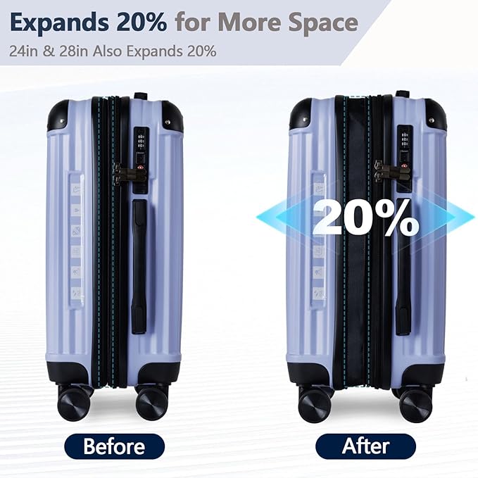 OUZZO 24 Inch Expandable Luggage Medium Checked Luggage Hardshell Suitcases with Double Spinner Wheels Lightweight Travel Luggage TSA Approved for Women Men Business Trip