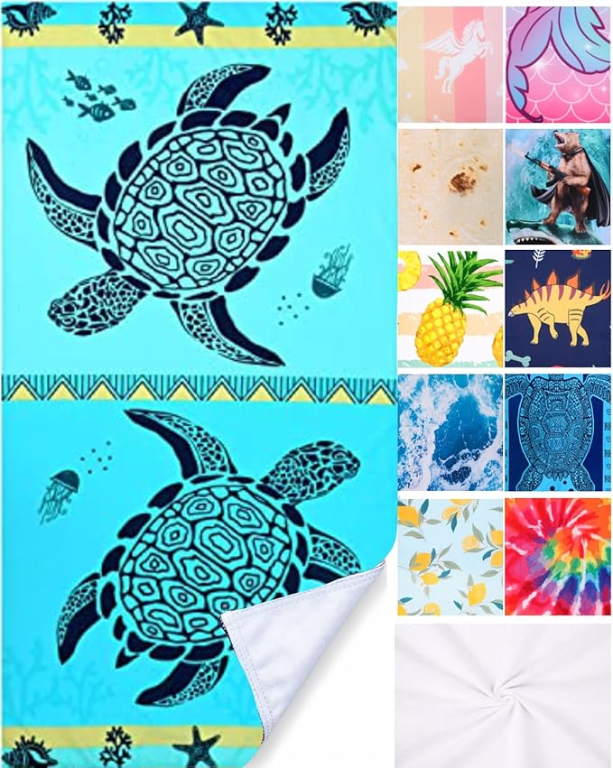 LIVILAN Small Double Turtle Beach Towel for Kids & Adults, Quick Dry and Sandproof Towels Made from Microfiber for Boys Teens 24” x 48”, Bath Pool Camp Sports Travel Towel Lightweight