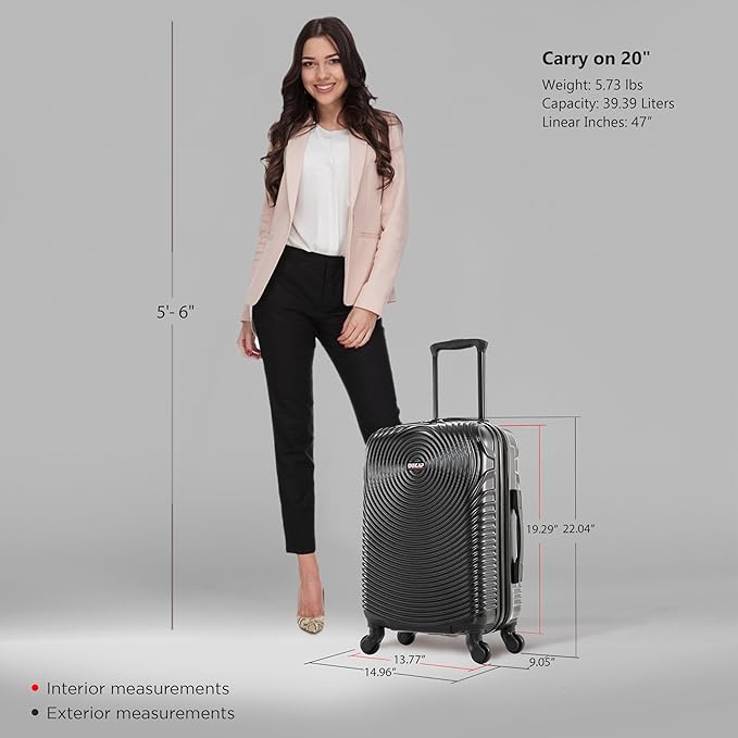 DUKAP INCEPTION Luggage with Spinner Wheels | Durable Lightweight Hardshell Suitcase, Travel Bag with Handle and Trolley, 20-Inch Carry On Small Luggage | Black