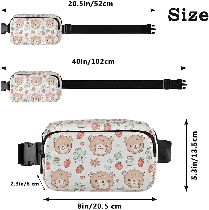 Kawaii Bear Strawberry Fanny Pack for Women Men Water Resistant Fashion Waist Packs with Adjustable Strap Belt Bag for Travel Workout Jogging Hiking 21220259