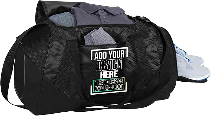 Personalized Duffel Bag with Custom Text or Logo – Large Sports & Travel Gym Bag – Customizable Team, Sport, Fitness, or Corporate Logo Bag (Black/Black)