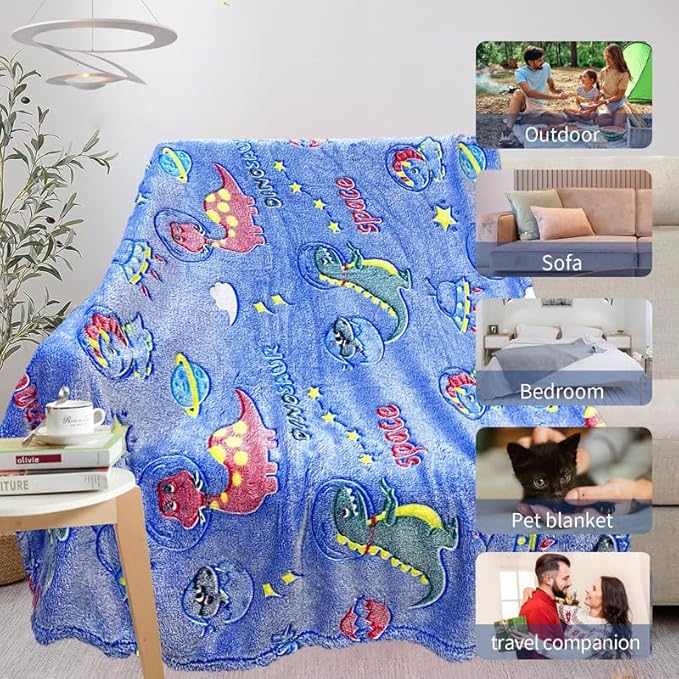 Dinosaur Blanket for Boys, Personalized Baby Blankets for Boys, Dinosaur Glow in The Dark Blanket for Kids, Toddler Blanket for Boys, Soft Fleece Blankets and Throw,Birthday 50"x 60"