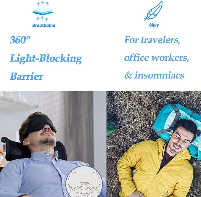 3D Sleep Eye Mask, Zero Eye Pressure Soft Breathable Night Mask - Opaque Travel-Friendly Side-Sleep Eye Mask