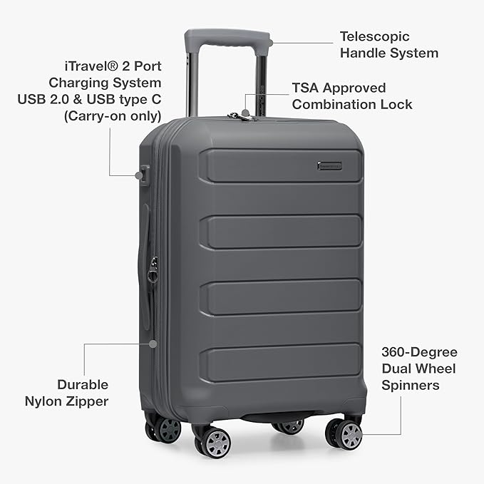Traveler's Choice Pagosa Hardshell Expandable Luggage with Spinner Wheels, Gray, 2-Piece Set (22/26)