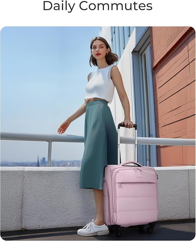BAGSMART Underseat Carry on Luggage with Wheels, Soft Underseat Travel Luggage with PVC Wet/Dry Pockets, Lightweight Soft Personal Item Suitcase for Short Trip, Pinkish Purple