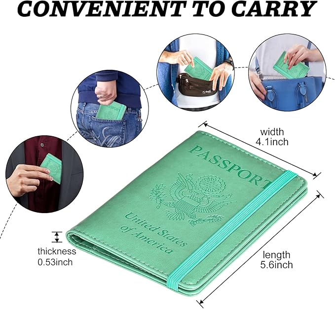 HerriaT Passport and Vaccine Card Holder Combo,Cover Case with CDC Vaccination Card Slot, Leather Travel Documents Organizer Protector, with RFID Blocking, for Women and Men