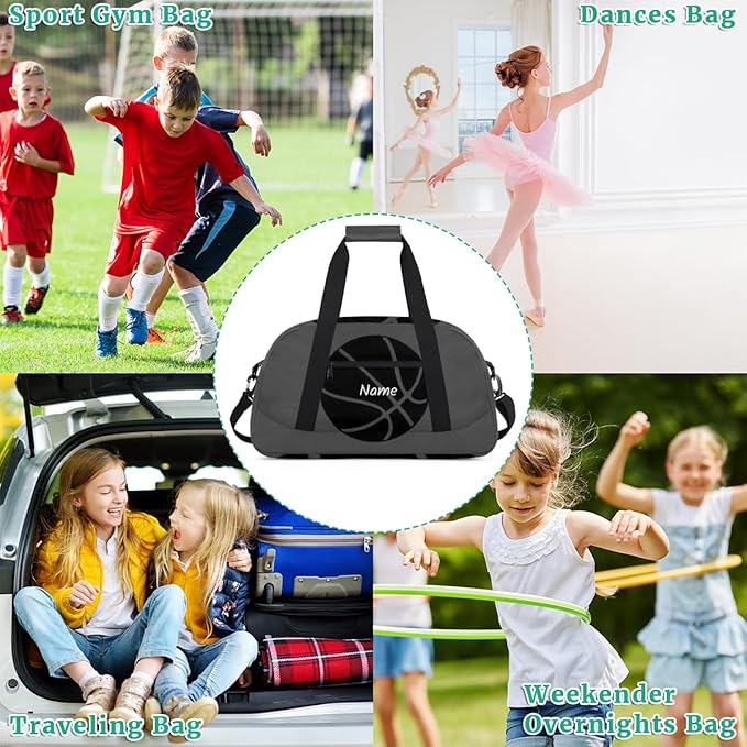 Personalized Duffel Bag for Girls Boys Custom Name Sport Gym Bag Small Overnight Weekender for Traveling Gymnastic Ballet ，Gray Basketball