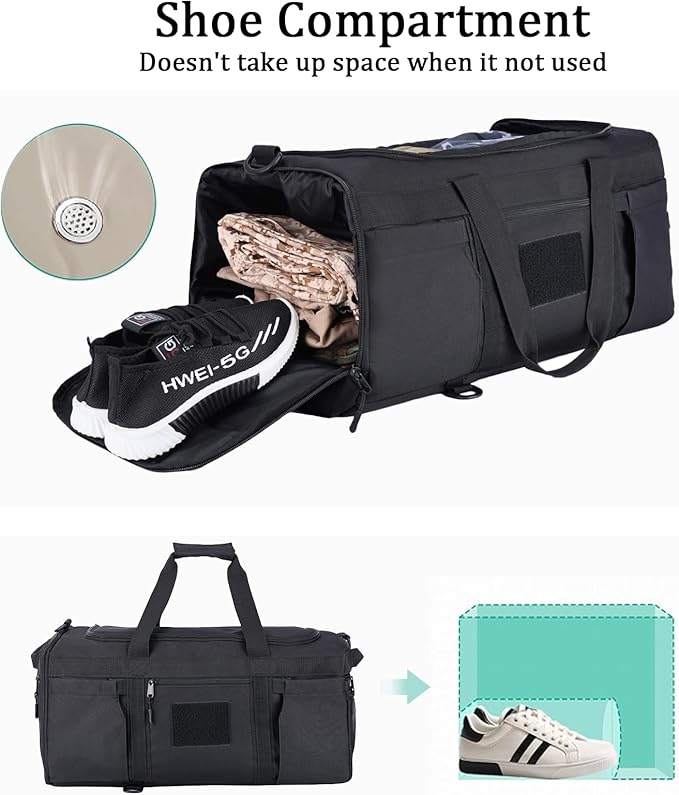 Greencity Gym Bag Duffel Bag with Shoe Compartment for Men Sports Duffels Bag Fitness (Black)