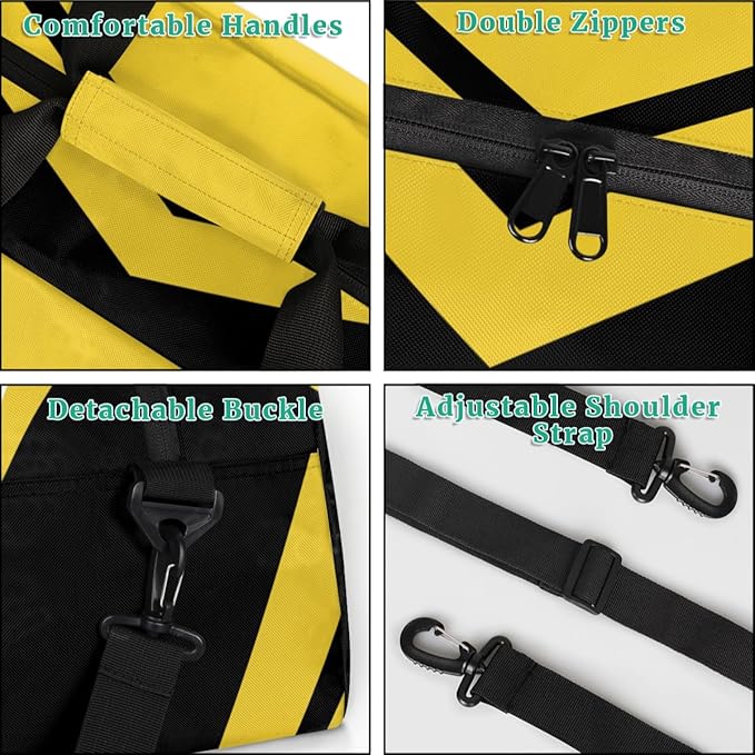 Custom Name Black Yellow Cheerleading Gym Travel Duffle Bag with Front Zipper Pocket Personalizedfor Sports Bag for Overnight, Weekender, Carry On,Workout & Dance, 18.9 * 8.7 * 10.6 in