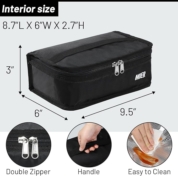 MIER Small Lunch Bag for Kids & Adults Compact Insulated Lunch Box Portable Thermal Mini Cooler for Work School Travel, Black