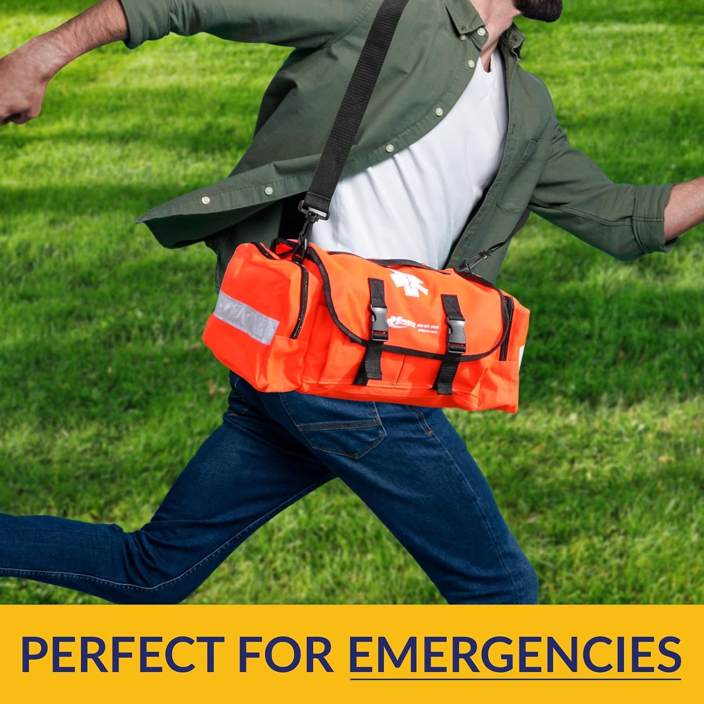 MFASCO First Aid Kit - Fully Stocked Portable Reflective Bag - First Responder Emergency Response Kit - for Natural Disaster Preparedness - Customizable Storage - Includes 415 Pcs First Aid Supplies