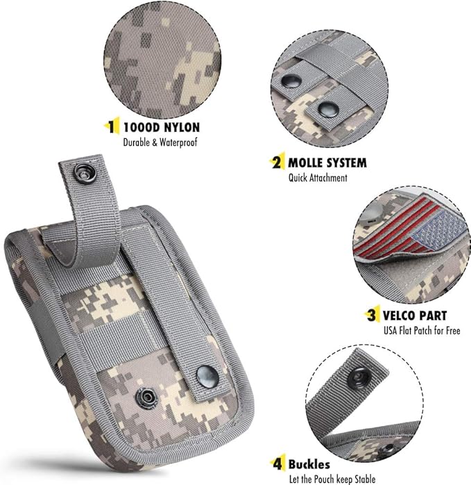 WYNEX Tactical Phone Pouch Molle,Smartphone Holster Bag EDC Utility Cellphone Lock Card Holder Organizer Fit for Waist Belt Case Include Tactical Gear Clip and U.S.A Patch