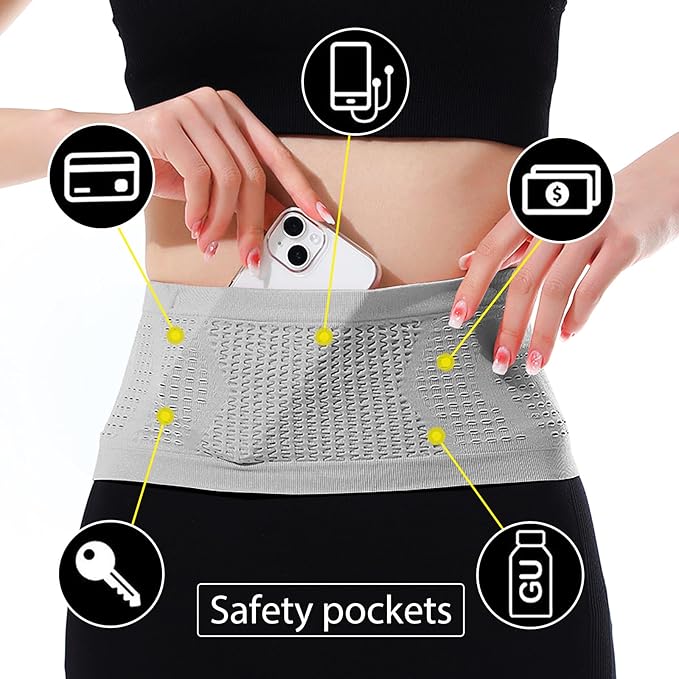 Slim Running Belt, No-Bounce Hidden Waist Pack with 360° Opening for Soft Flask, Cellphones, Keys or Gels, Grey, Small