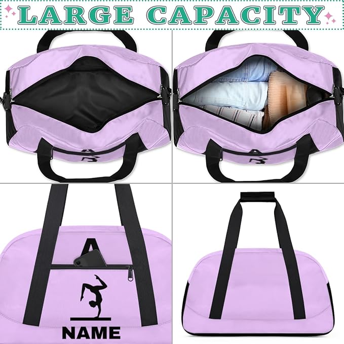 Personalize-Kids-Sports-Duffel-Bags With Custom Name Text Carry-On Overnight Travel Gym Lightweight Dance Pattern Sports Bags For Girls Boys Kids,Lilac 1
