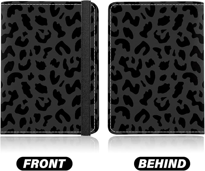 Cute Passport Holder and Holder Combo Passport Cover with RFID Blocking Women Men Compatible Wallet Credit Card Protector(Black Grey Leopard Cheetah Pattern)