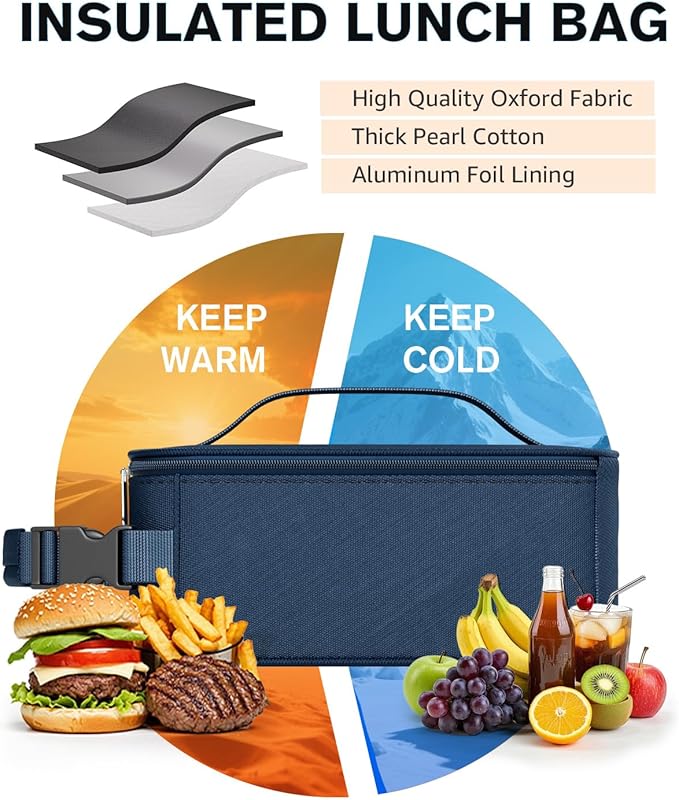 HowFly Small Lunch Box for Men- Small Insulated Snack Bag for Kid - Mini Cooler Bag Resuable Freezable Lunch Bags Thermal Lunchbox for Women Kids Work - Navy Blue