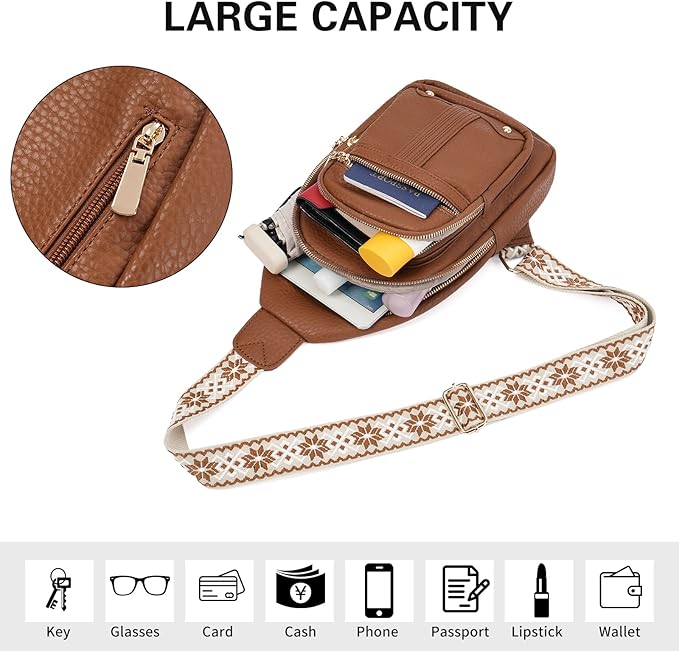 GAEKEAO Sling Bag for Women Crossbody Bags Fanny Pack Vegan Leather Chest Bag Travel Shoulder Belt Purse Backpack Gifts