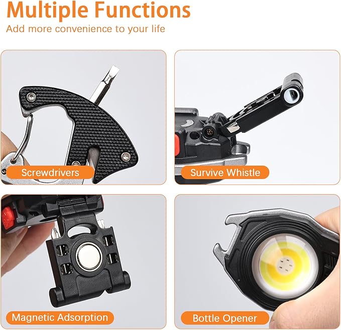 MAKDAK 2PC Keychain Flashlight Rechargeable Cob Keychain Work Light 7 Modes 1600Lumen High Lumen Flashlights for Emergencies,EDC