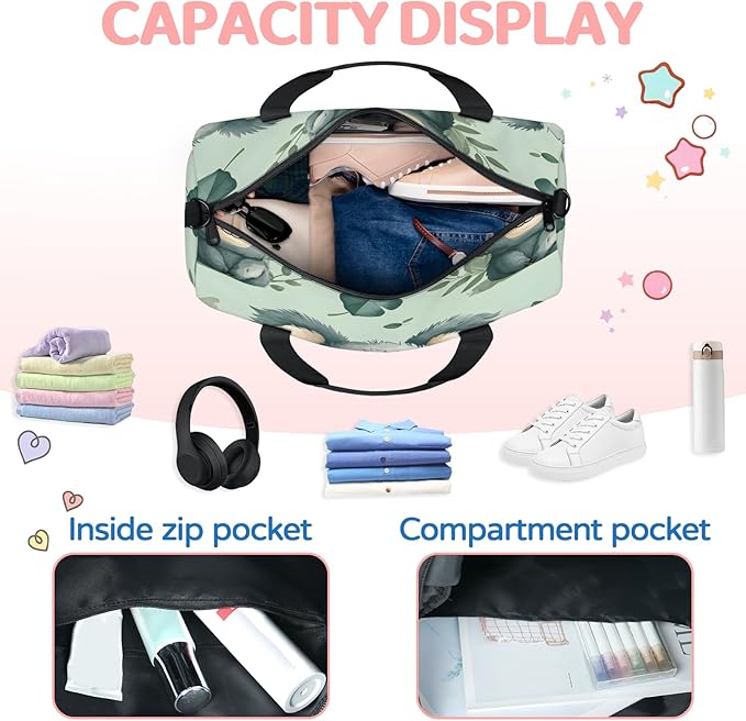Kawaii Koala Travel Duffle Bag for Women Men, Overnight Weekender Bag, Carry on Tote for Sport Gym